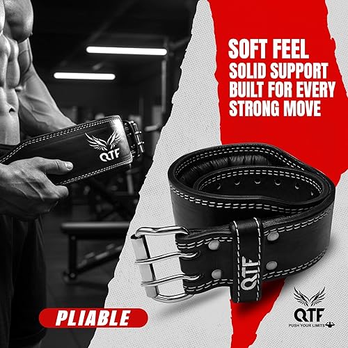 Miniatura 7 de QTF Cinturón de levantamiento de pesas, entrenamiento de gimnasio, soporte lumbar acolchado de cuero de 4 pulgadas para hombres y mujeres, 9