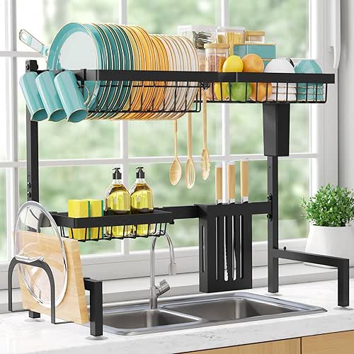 Over The Sink Dish Drying Rack - Adjustable 2 Tier