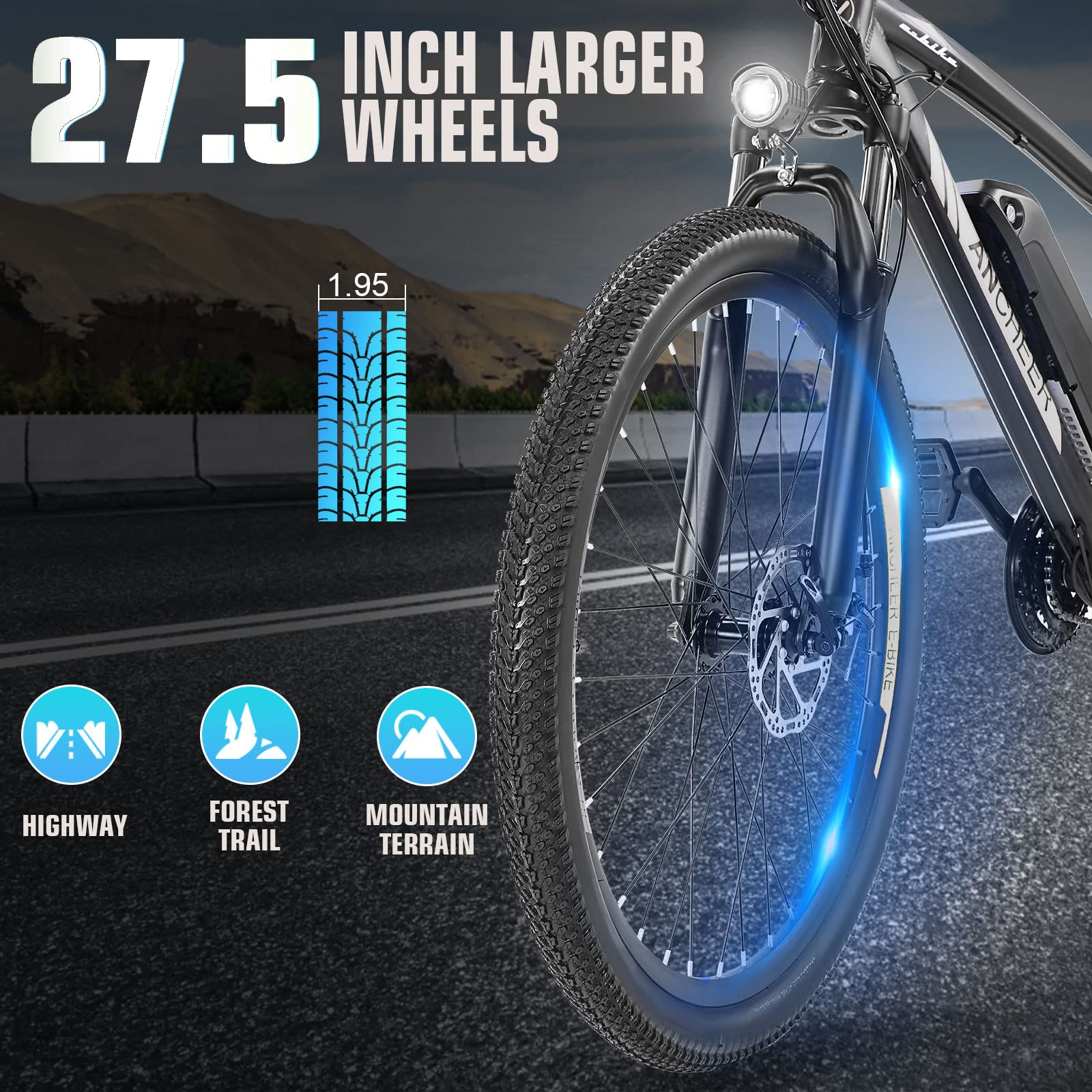 ANCHEER Electric Bike for Adults, Peak 750W Ebike, 3 Hours Fast Charge, 60 Miles Electric Bicycle with 48V/499Wh Battery, 27.5 ''Hummmer Electric Mountain Bike with LCD Display, 21/24 Speed