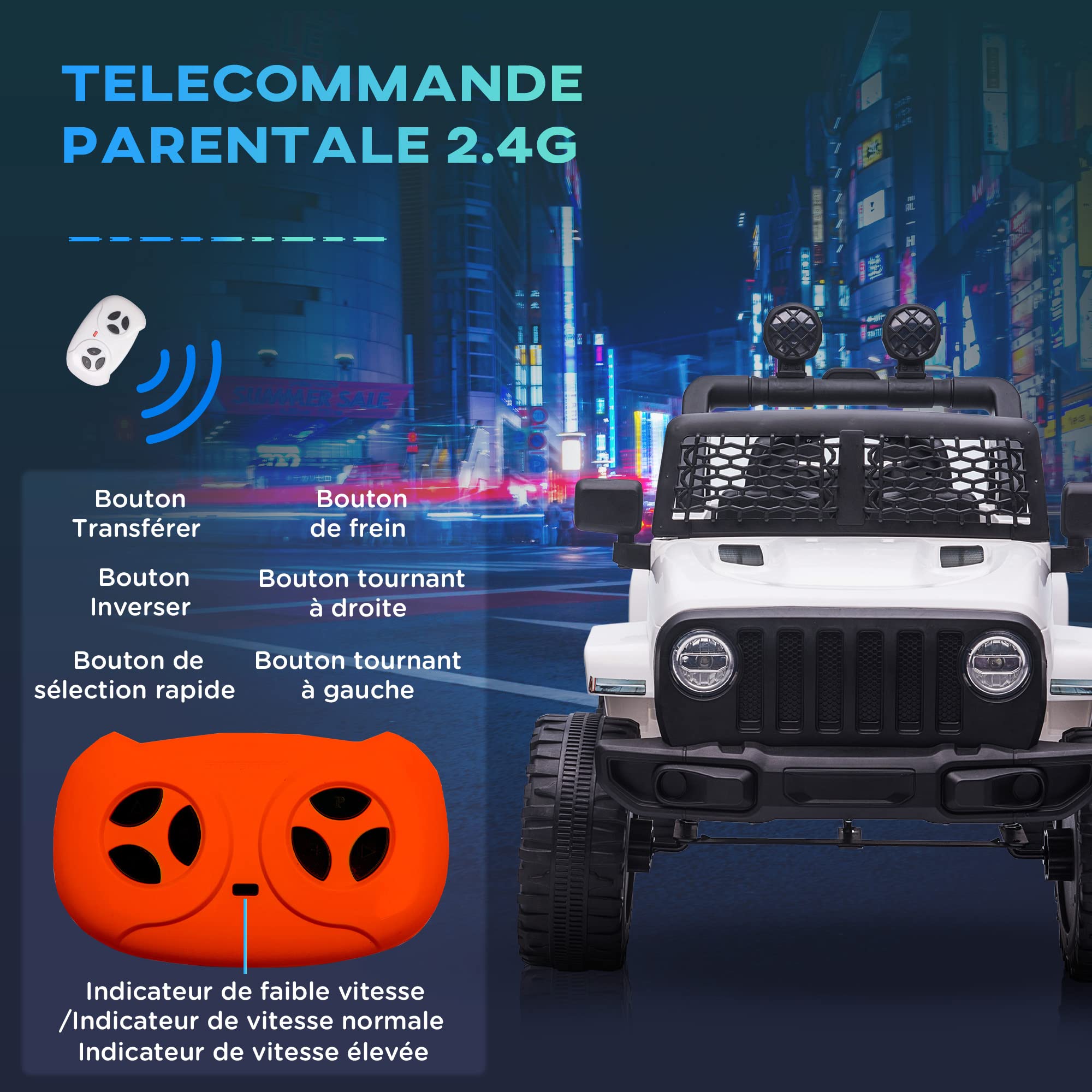 HOMCOM Voiture électrique pour Enfants Roue arrière motrice 12 V 5 km/h Max. avec télécommande Son et Effet Lumineux dim 100L x 65l x 72H cm Blanc