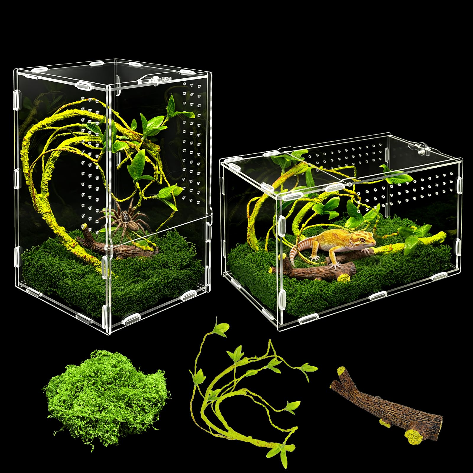 Jumping Spiders Enclosure Kit 18x18x30cm Acrylic Reptile Tarantula Enclosure Praying Mantis Habitat, Arboreal Tarantula Cribs Spider House,Critter Keeper,Snail Cage,Butterfly Cage,Frog Terrarium