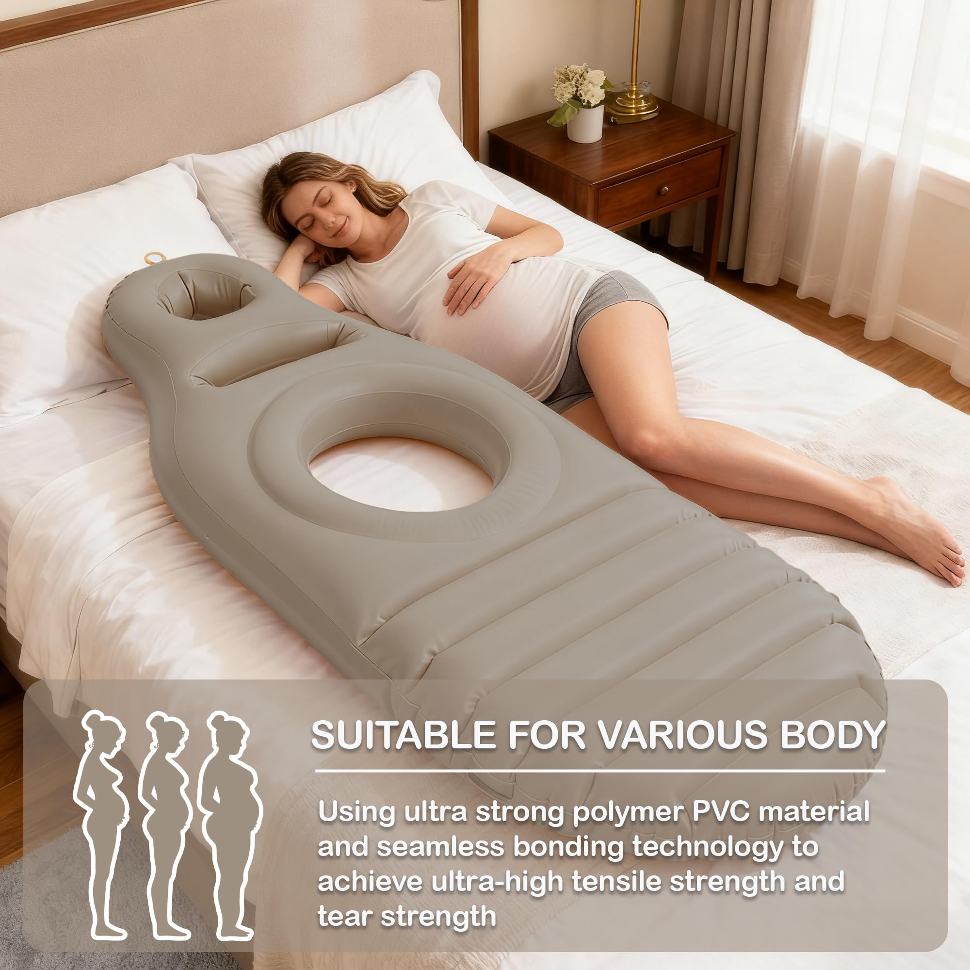 Aufblasbares Schwangerschaftskissen, perforierte PVC-Luftmatratze, Bauchliegematte, Ganzkörper-Schwangerschaftsluftbett, Schwimmhilfe für Bauchschläferinnen, Schwangerschaftspool (mit Pumpe)