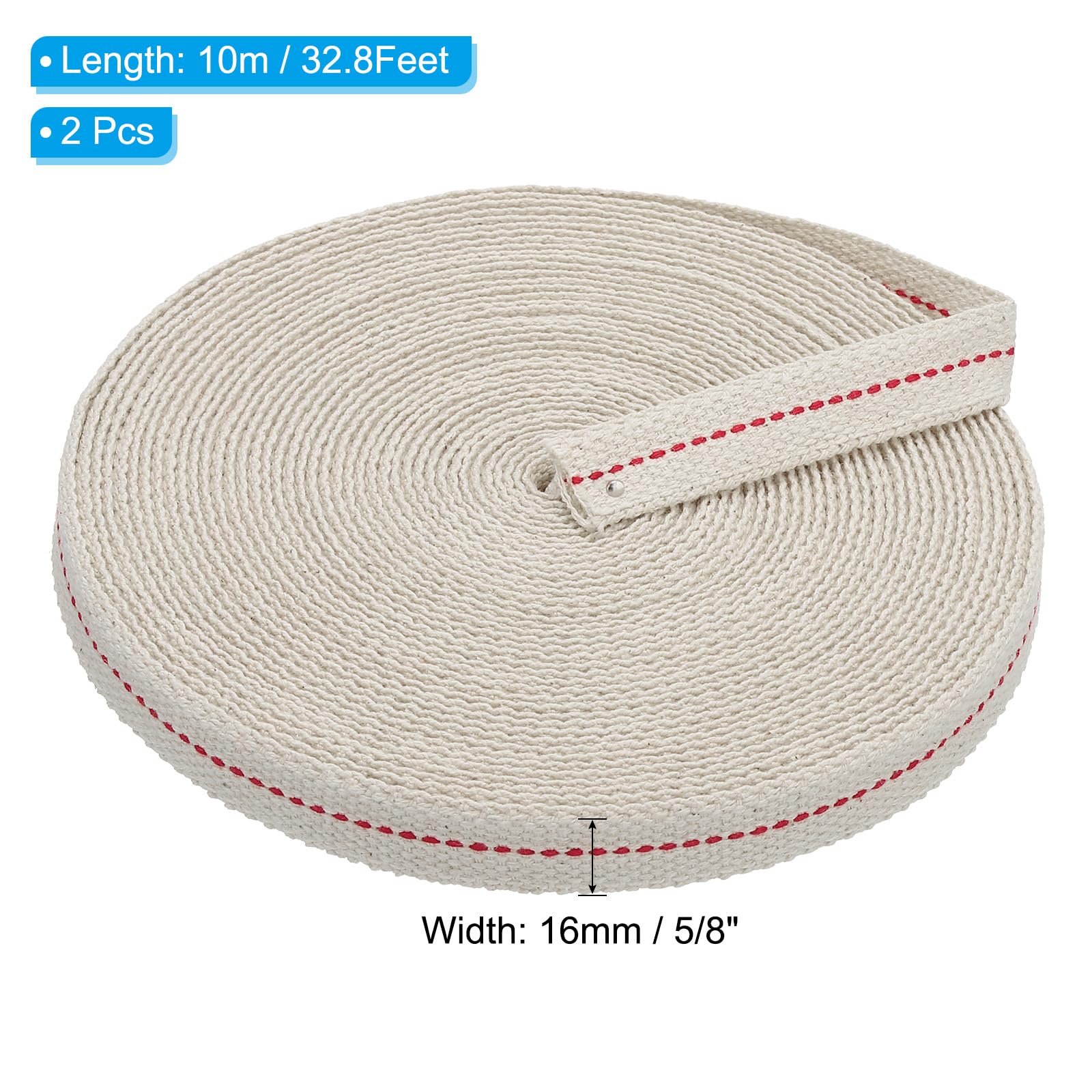 PATIKIL 5/8" Wide 33 Feet 100% Cotton Flat Wick, 2 Rolls Oil Lamp Wicks with Red Stitch for Kerosene Lamp Lantern Oil Burner - Image 2