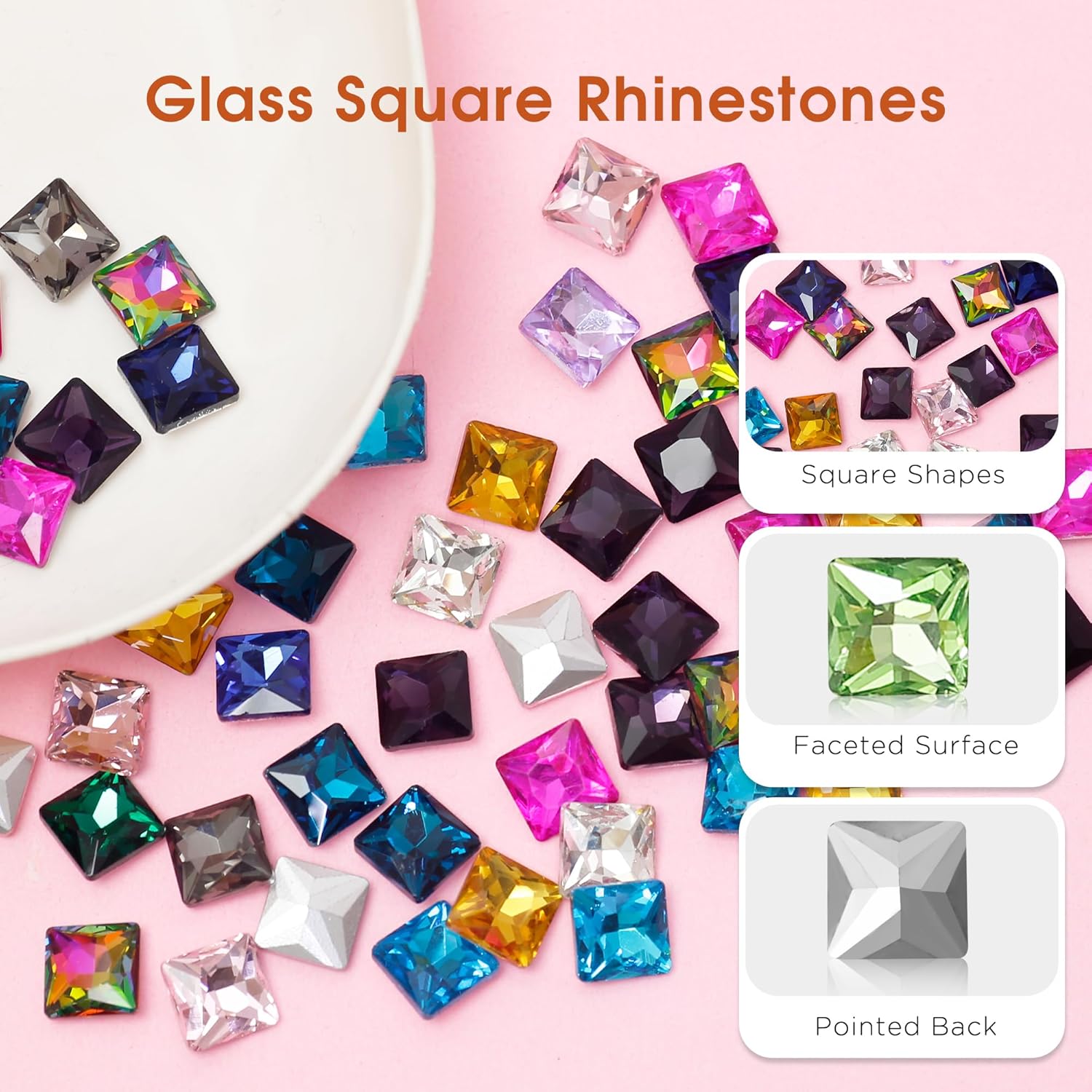 Square Crystal Rhinestones 10MM Point Back Crystal AB Glass Gems Faceted Rhinestones Jewels Embelishments with Silver Plated Back for Crafts, Jewelry Making, Clothes, Shoes, Dress 50Pcs - Image 3