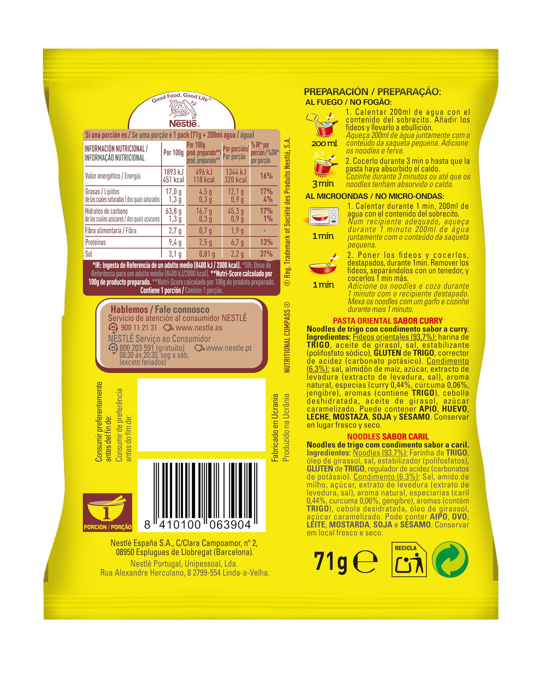 Maggi Pasta Oriental Curry pack de 10 Listo en 3 minutos