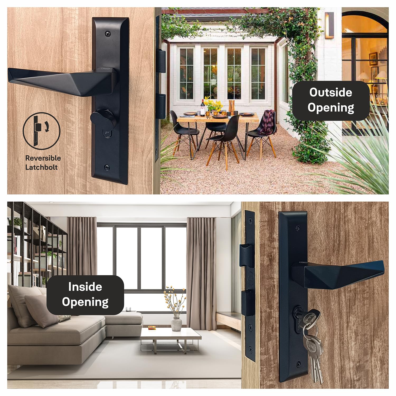 Yale Mortise Lock Handle Set - 3 Keys, Matt Black -5