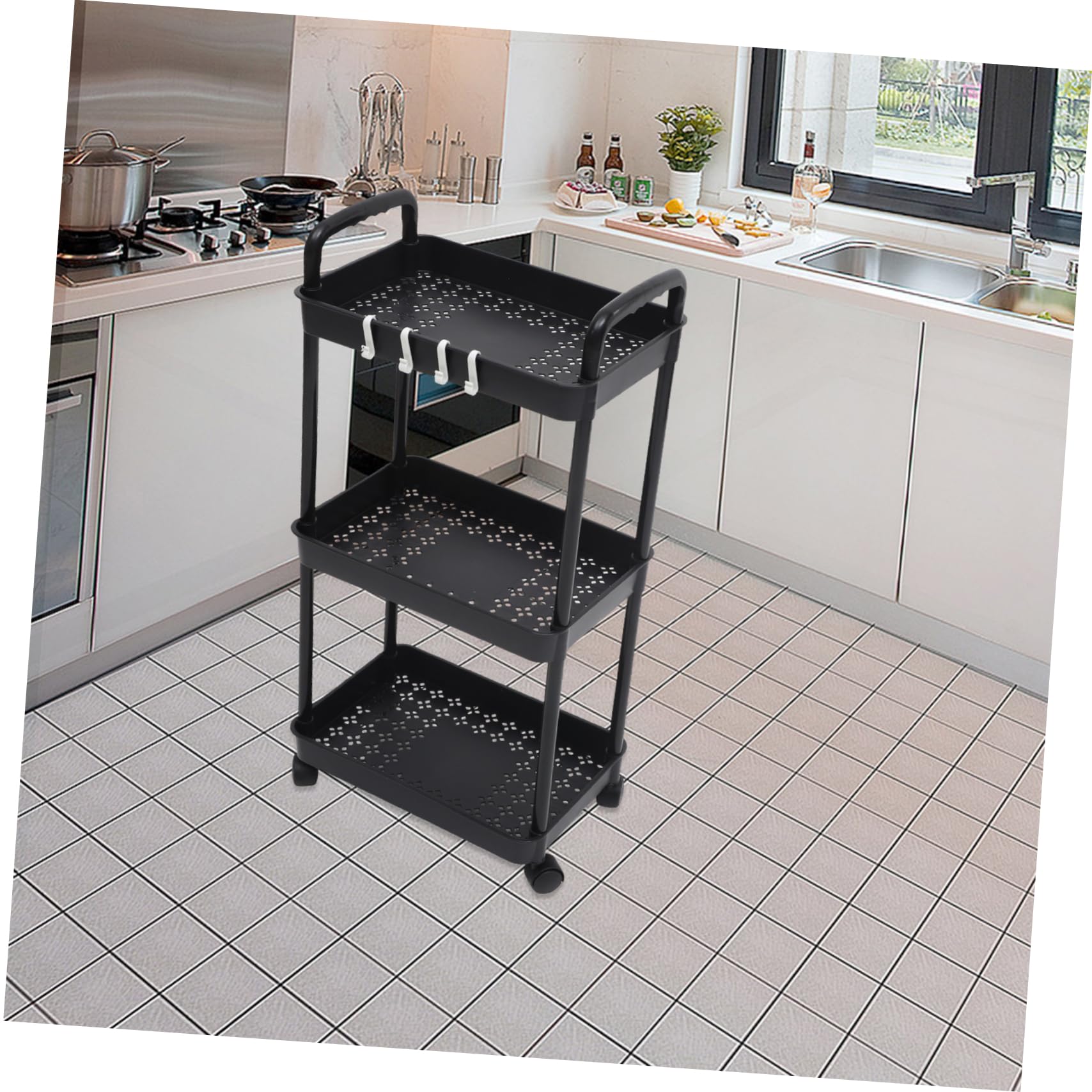Happyyami Organizador Multiusos de PP Fácil Almacenamiento para Cocina, Baño y Oficina Carrito de Almacenamiento Rodante de 3 Capas Ruedas y Diseño Compacto