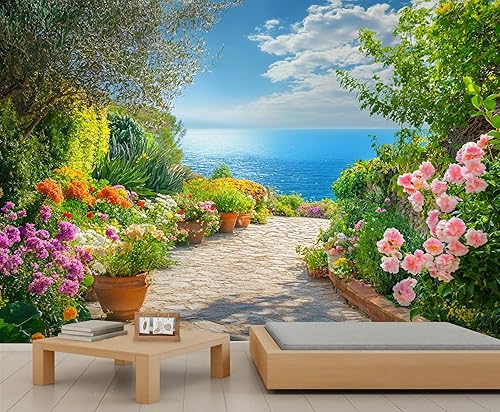 Miniatura 29 de KIREUPA Mural de pared vintage con puerta de hierro de glicina, mural de pared 3D de jardín floral rústico, mural de papel tapiz de puerta antigua