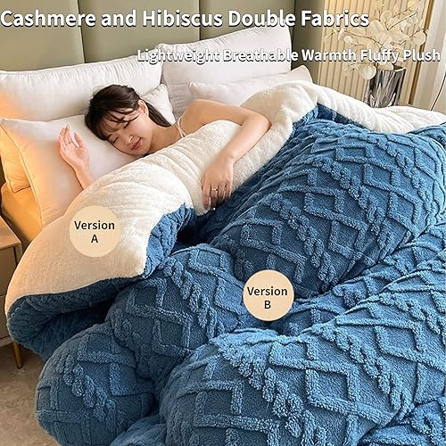 Miniatura 2 de SOVILEE Edredón de invierno grueso de hibisco de aislamiento súper suave, cachemira y telas dobles, manta de terciopelo de felpa esponjosa cálida