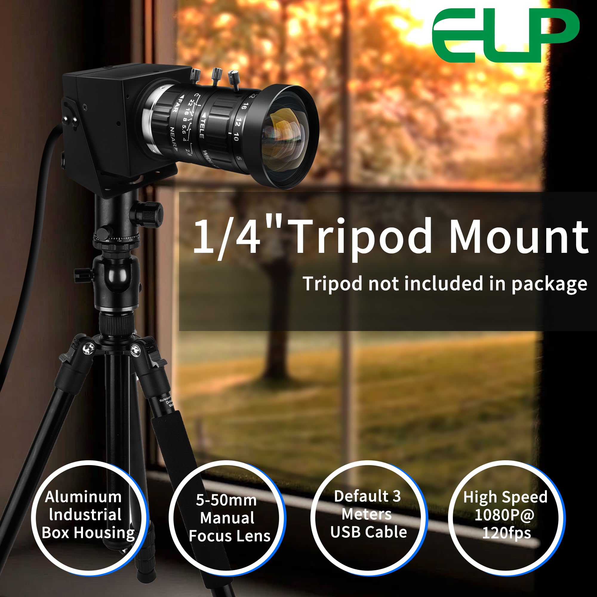 ELP 5-50mm 10X USB Zoom Camera 12mp Manual Zoom Webcam for Computer 1080P 120fps Variable Focus Lightburn Camera High Speed USB2.0 PC Cam Varifocal USB Security Webcamera for Video Conference