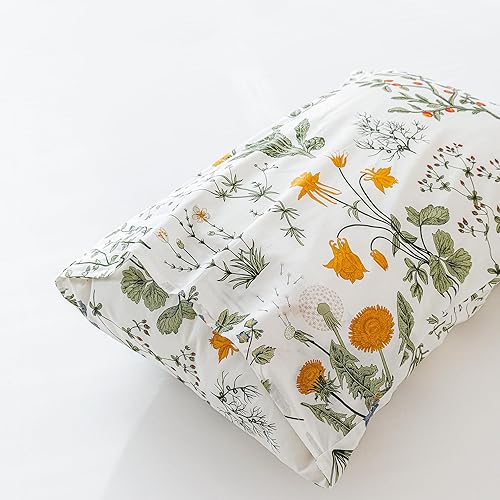 Miniatura 6 de SUSYBAO Juego de funda de edredón botánica amarilla, tamaño King, 100% algodón, 3 piezas, 1 funda de edredón floral verde jardín con cremallera y