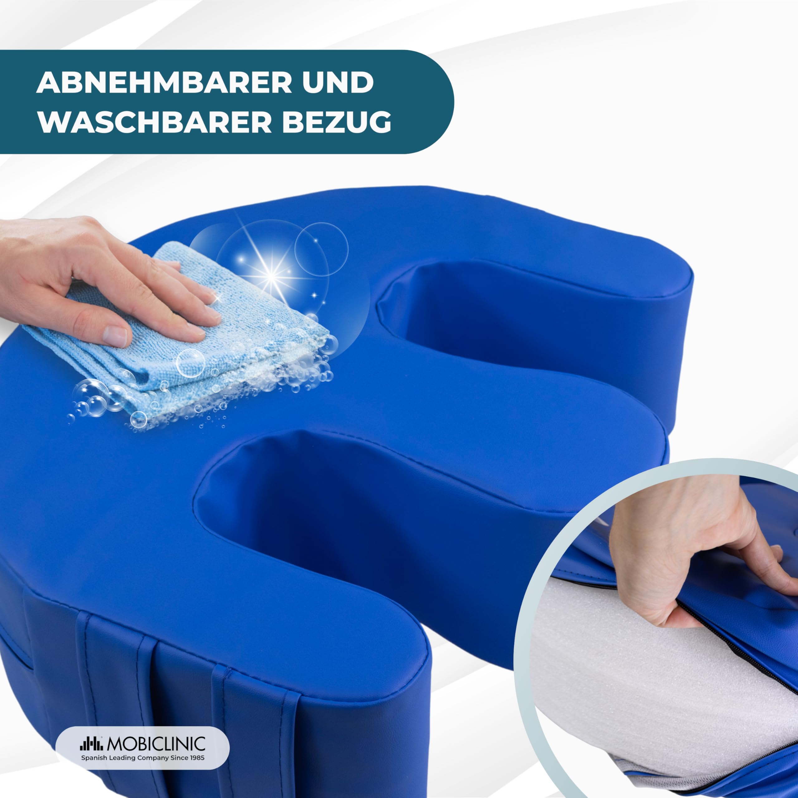 Mobiclinic®, Drehvorrichtung für Patienten, Dekubitusprophylaxe, Schaumstoffkern, Griffe für Umlagerung, U-Form, Abnehmbarer wasserdichter Bezug, rutschfest, 50x40,5x12 cm, 100 kg, Folk