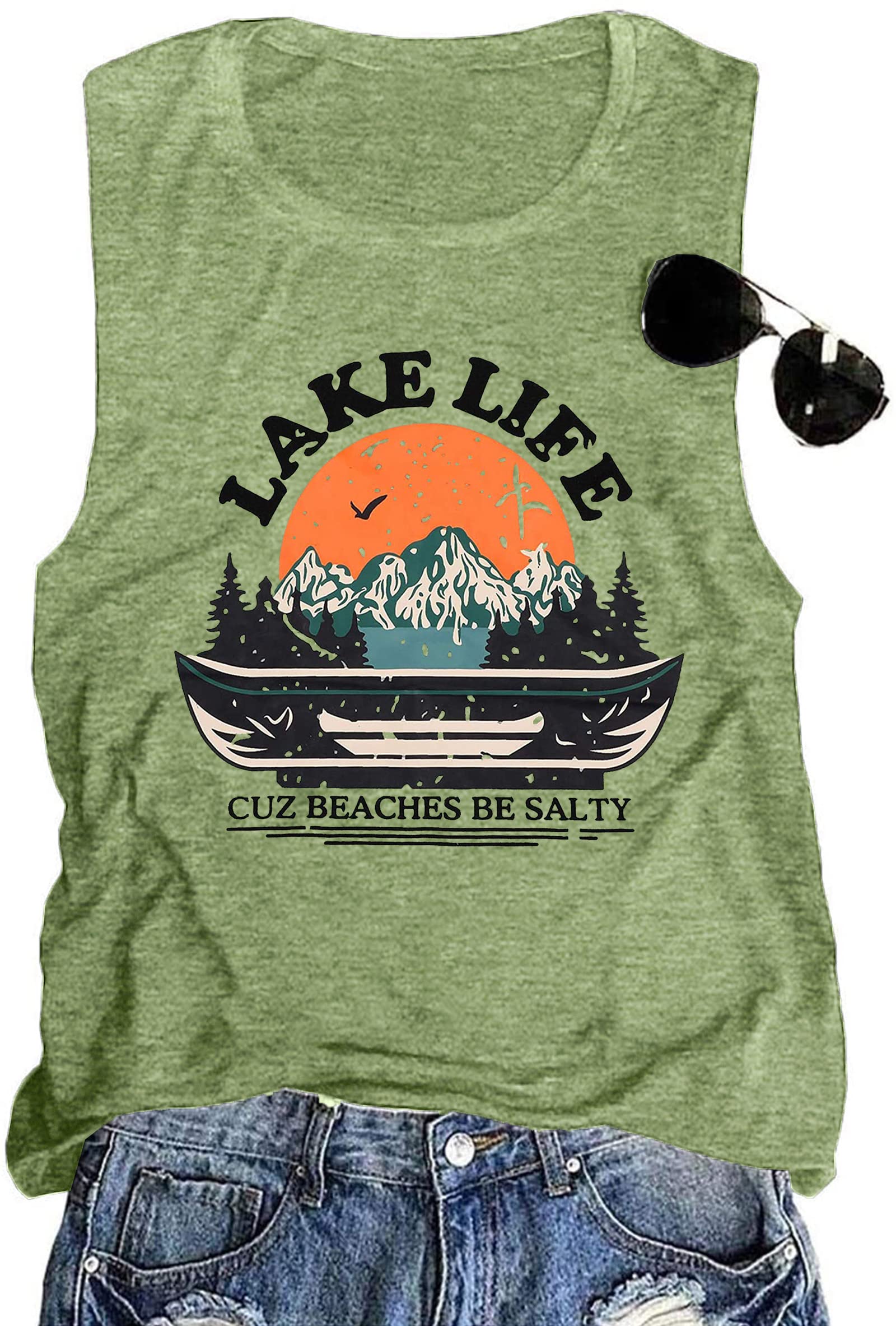 Lake Life Tank Tops for Women Funny Vacation Graphic T Shirt Summer Casual Sleeveless Vest Tees Tops Camis