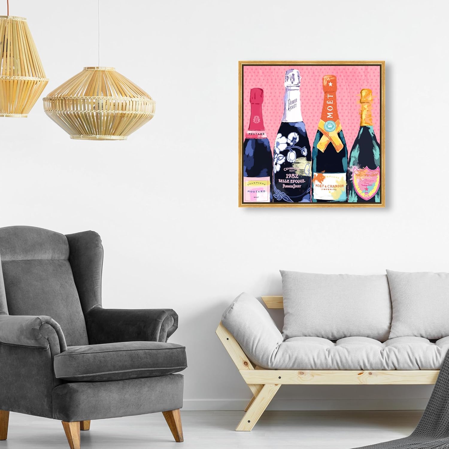 The Oliver Gal Artist Co. Fashion and Glam Modern Canvas Art - Pass The Bottle!, Wall Art for Living Room, Bedroom, and Bathroom, 20 in x 20, Pink and Black Home Decor