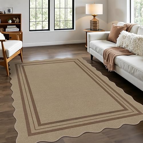 LORWER Modern Easy Jute 4x6 Outdoor Patio Rug (Brown)