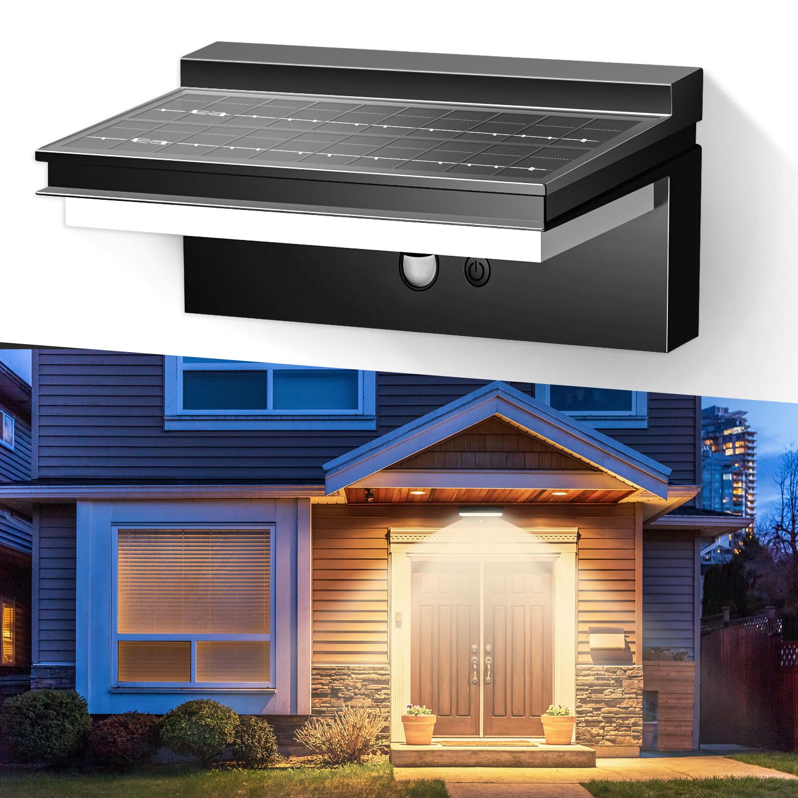 Bubuny Solarlampen für Außen,Solar Wandleuchte LED Solar-Außenleuchte mit Dämmerungssensor und Bewegungsmelder,Wasserdichte Solarleuchte für Garten Terrasse Treppen Garage,Warmweiß 3500K