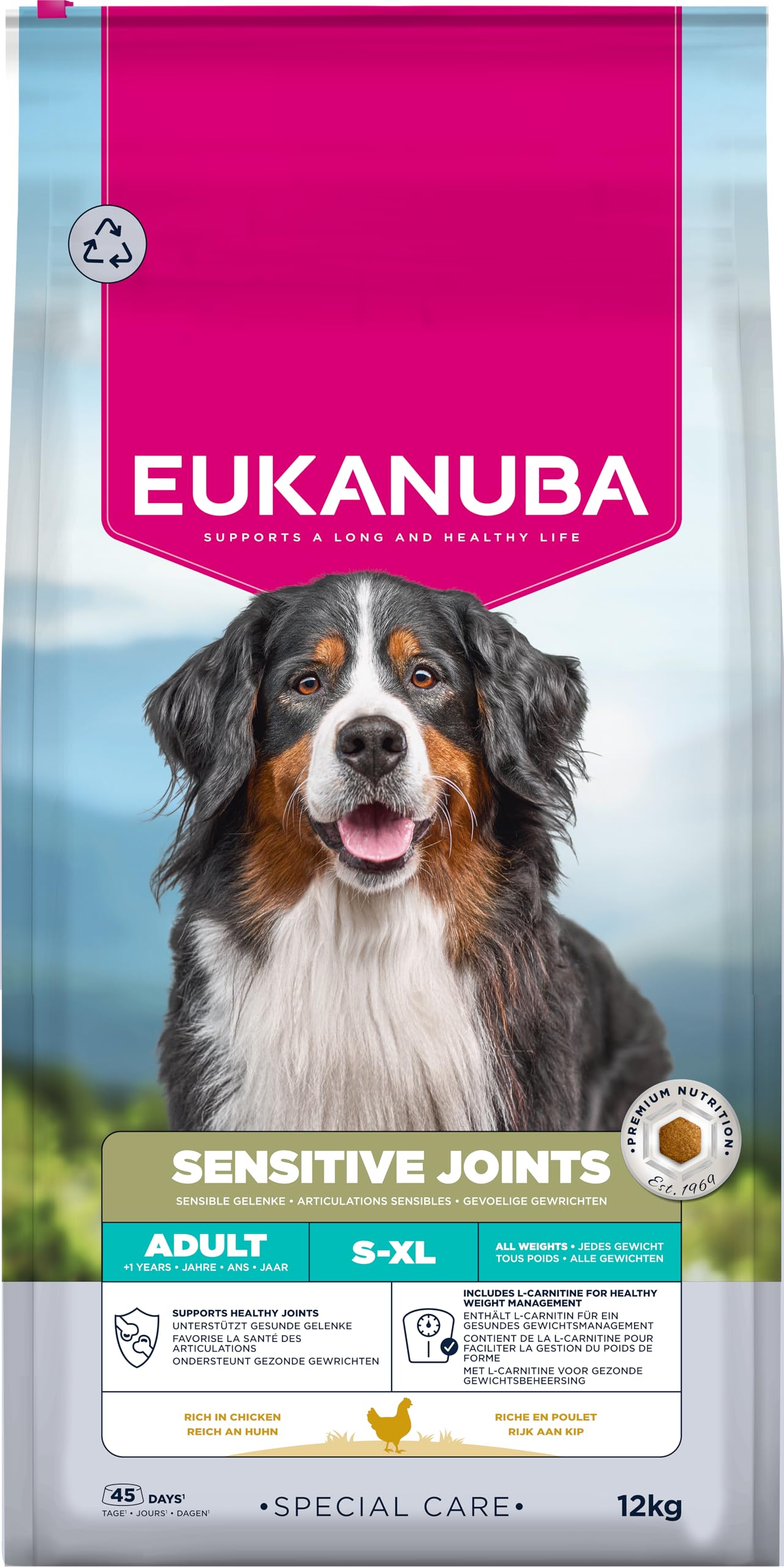 Eukanuba Sensitive Joints Hundefutter mit Huhn - Trockenfutter Special Care für Hunde mit empfindlichen Gelenken, zur Unterstüzung der Mobilität, 12 kg