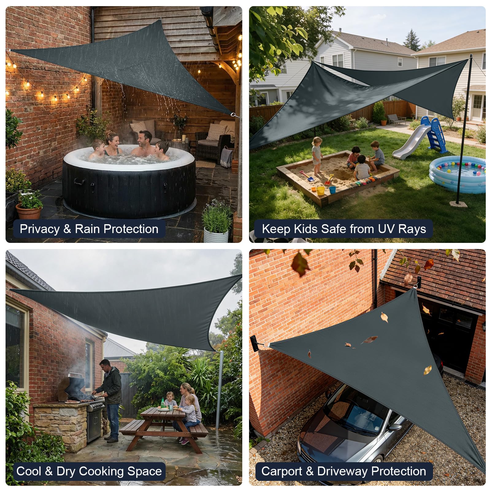 Sonnensegel Dreieck 2,5 x 2,5 x 2,5m Wasserdicht Sonnenschutz inkl Befestigungsseile PES Polyester mit UV Schutz für Garten Terrasse Camping, Anthrazit