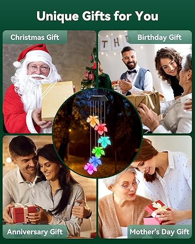 Miniatura 6 de DOUBLEZHE Campanillas de viento solares para exteriores, campanillas de viento de hoja de arce que cambian de color, regalos de cumpleaños para