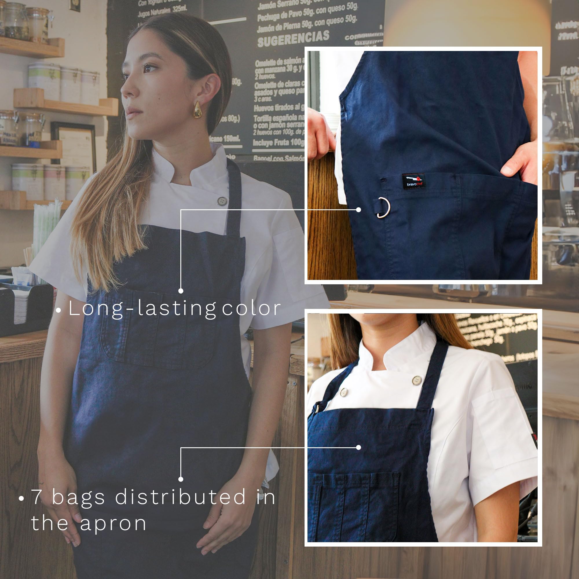 Bravo Business wear | Verona Blue Gabardine Apron – Design for Men and women with neck adjuster, Anti-lint fabric with large pockets. For cooking.