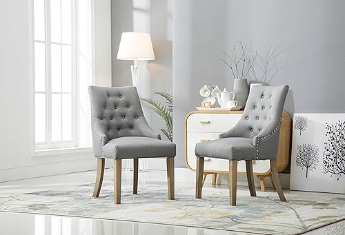 Miniatura 10 de Juego de sillas Roundhill Furniture, 2 sillas de madera maciza, sillón orejero con cabezas de clavos Carbón,Blanco,