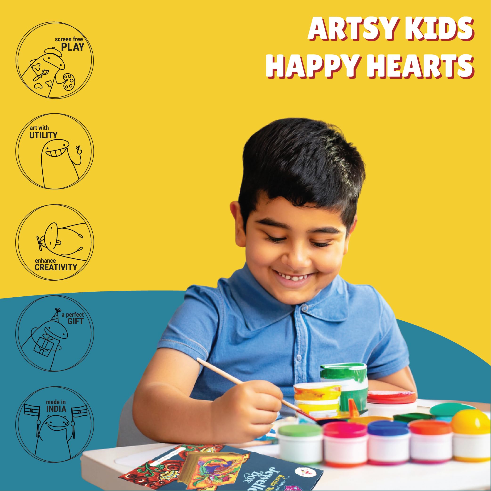 Kalakaram DIY Kerala Mural Jewellery Box Painting Kit for Kids - Customizable Indian Ethnic Art, Cultural Education with Bonus Written Material on Art Techniques & History - Image 5 thumbnail