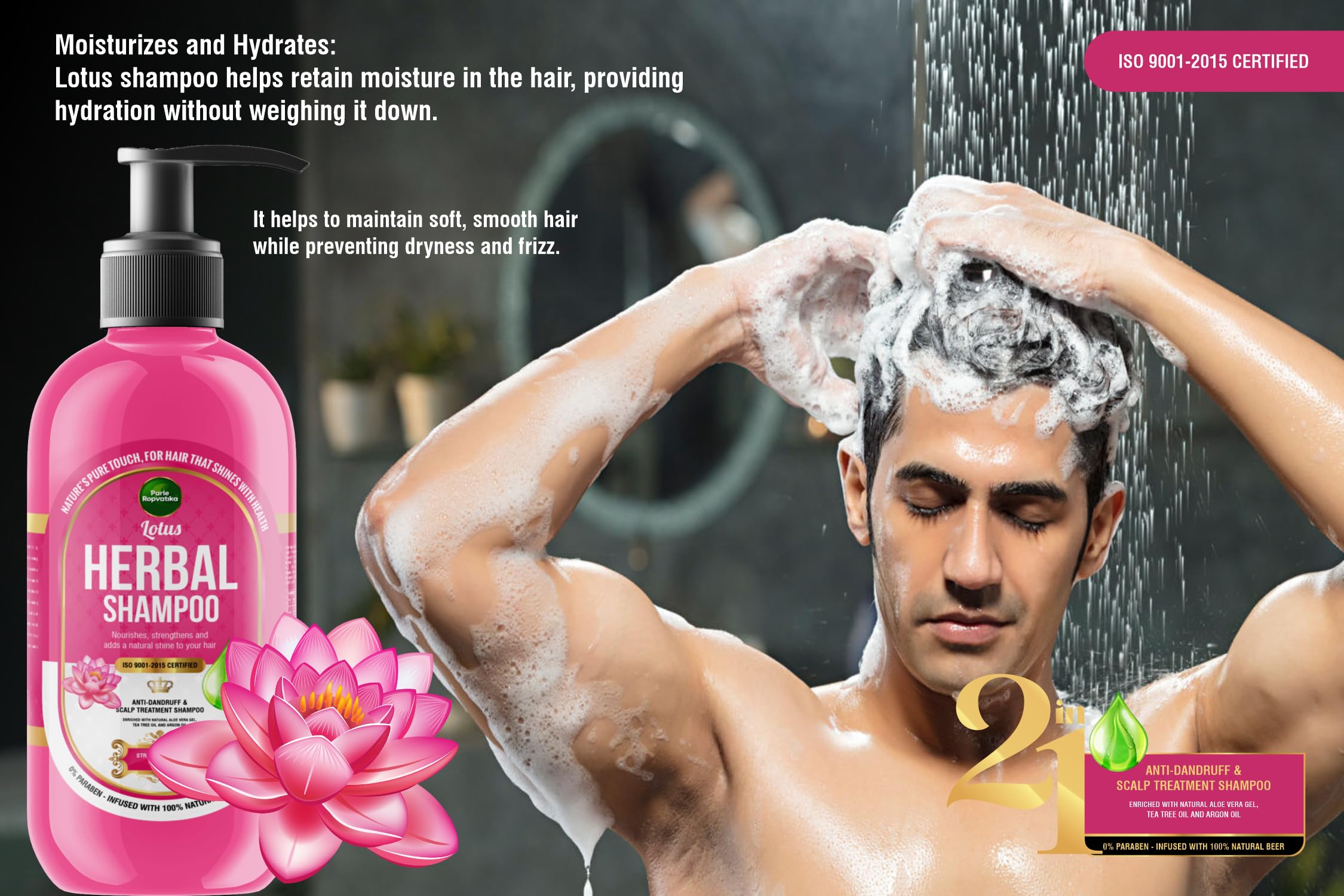Parle Ropvatika 5 Liter Lotus Herbal Shampoo, Anti-Dandruff, Hair Fall Control and Scalp Treatment with Natural Ingredients, Tea Tree Oil, Aloevara and Argan Oil, for Men Woman (Lotus 5 Liter) 2