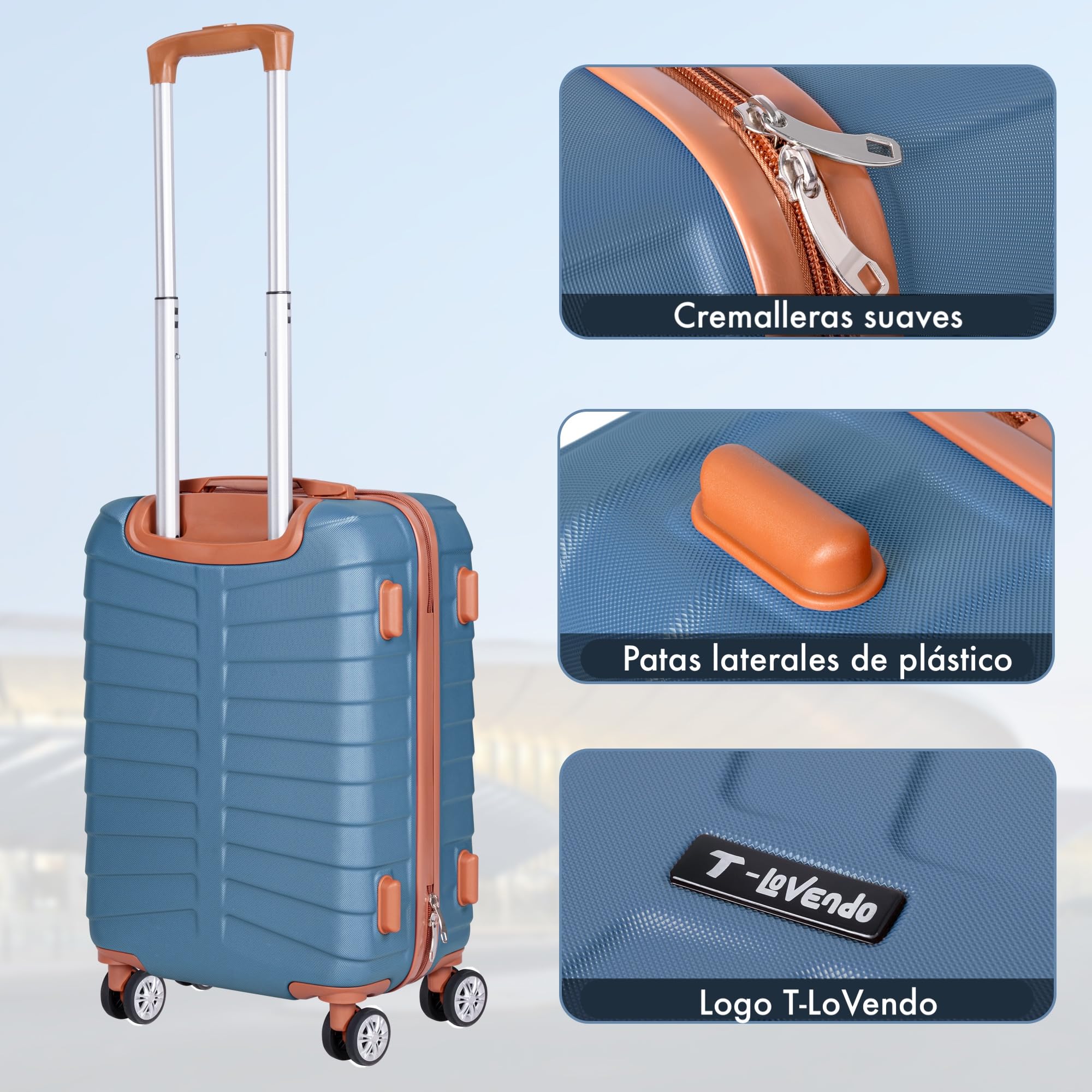 Juego de 3 Maletas Viaje Rígidas ABS con Ruedas 360° | Trolley Maleta de Cabina Ligero y Resistente | Equipaje de Mano, Mediana y Grande | Cerradura, Asa Telescópica, Interior Organizado Diseño