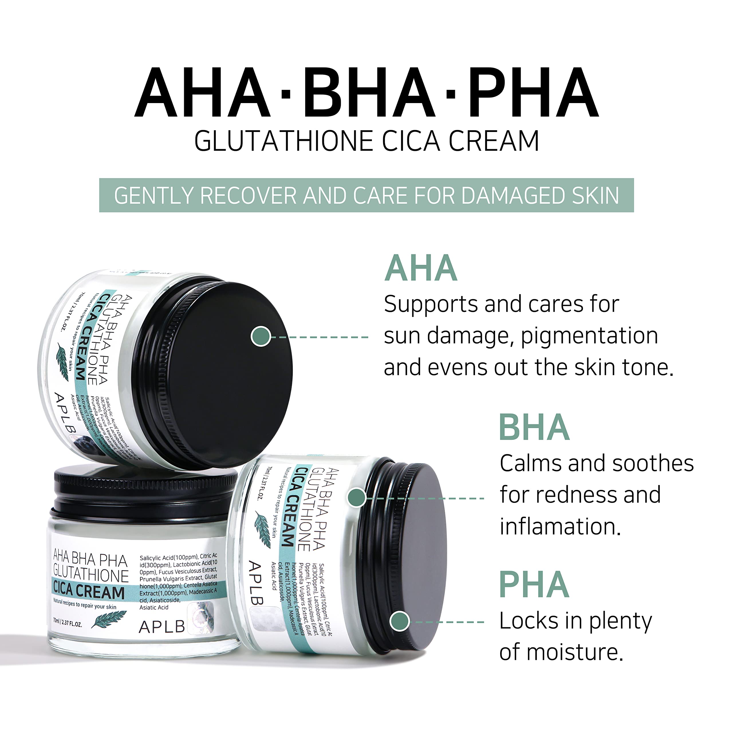 aha bha and glutathione APLB AHA BHA PHA Glutathione Cica Cream Moisturizer 2.37 FL.OZ / Korean  Skin Care, Improve for youthful and clear skin, All Skin Types, Deep  Hydration, Paraben Free : Buy Online at Best