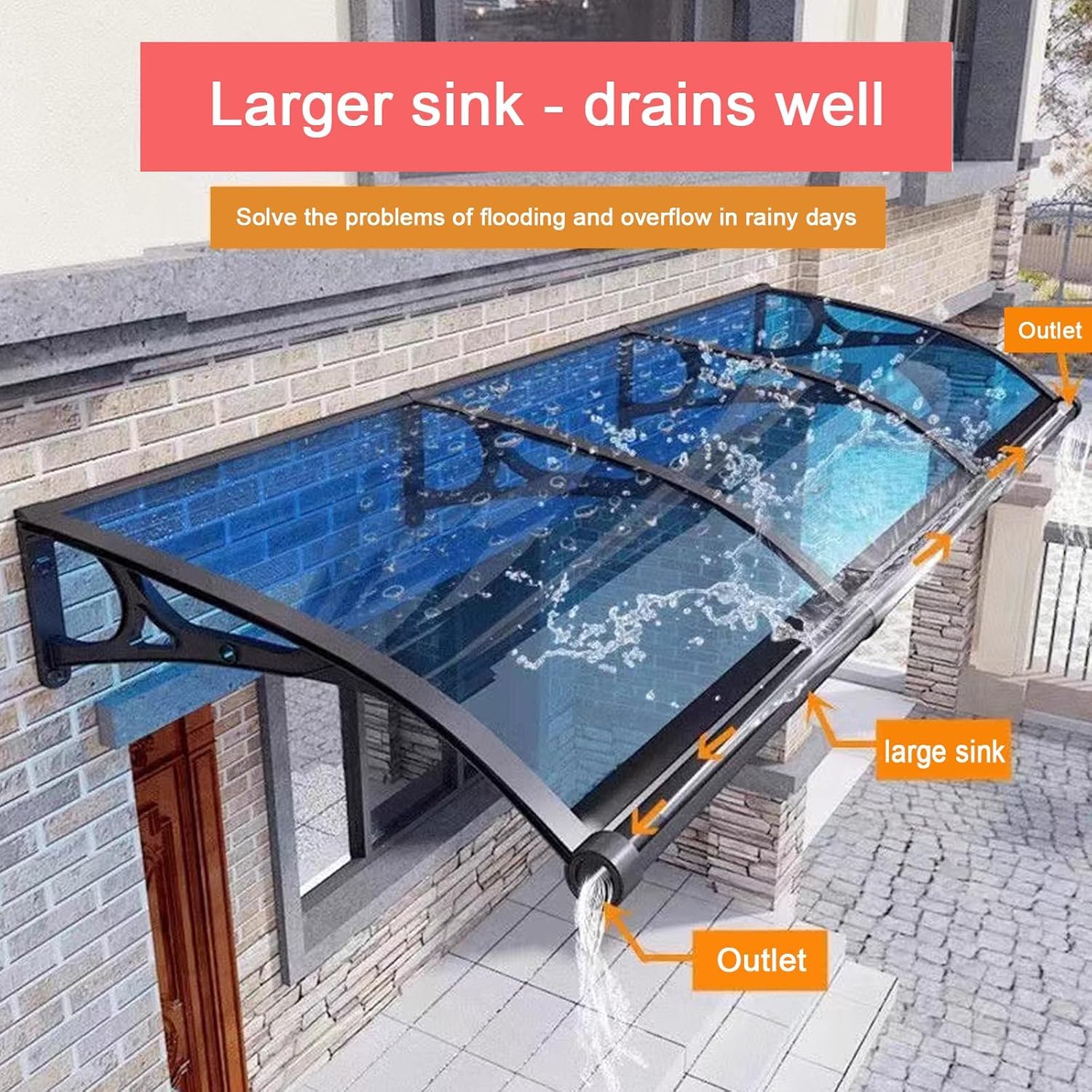 Balkonik na drzwi wejściowe ze stopu aluminium i osłona przeciwdeszczowa na balkon/taras Pokrowiec na dach zewnętrzny (rozmiar: 60 x 120 cm)