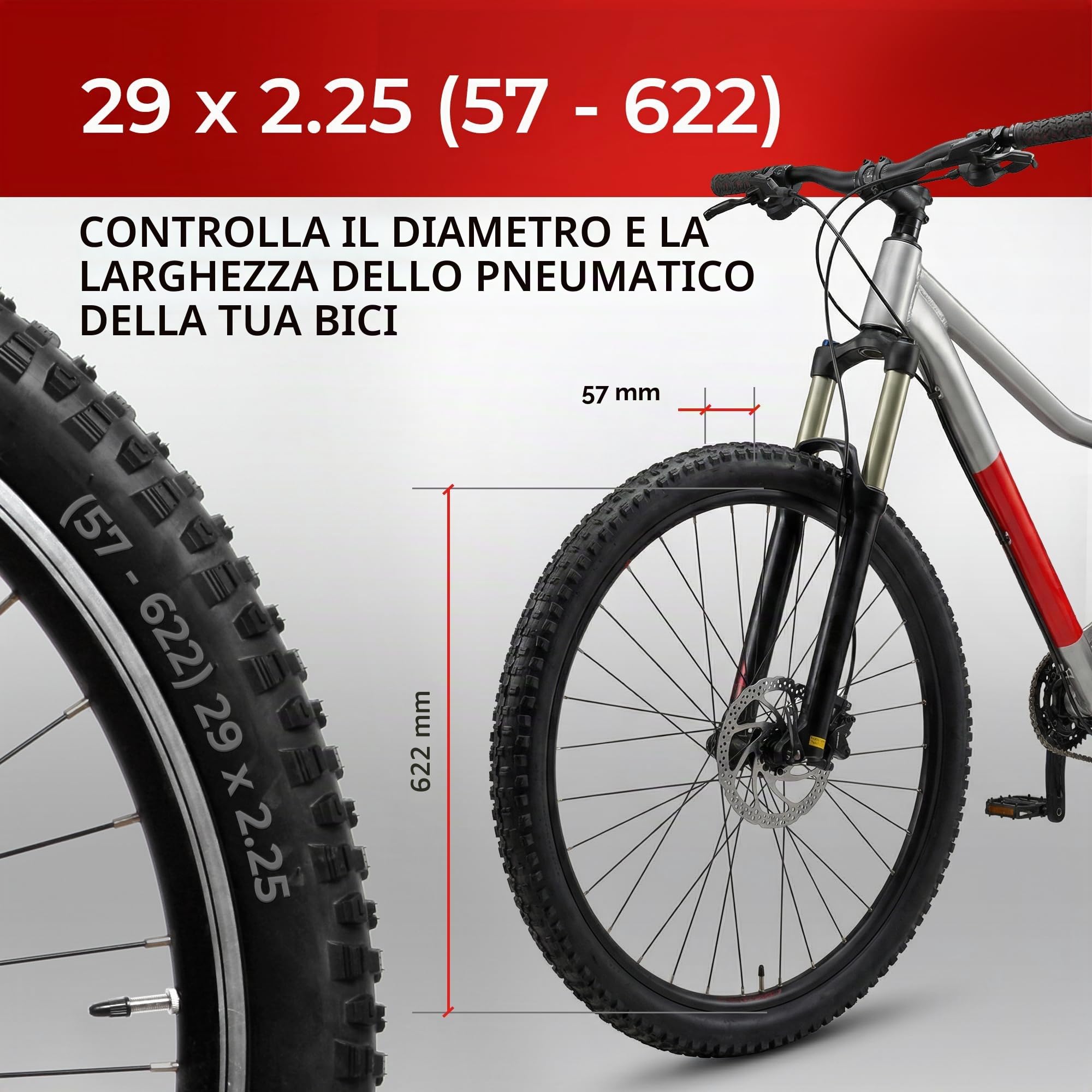 Fincci Bici Copertoni MTB 29 x 2.25 - Set di Nero Pneumatici Pieghevoli 29" con Protezione Antiforatura 1 mm e 2 Camere d'aria 57-622 - Imballaggio Gomme 29" per Gravel & Mountain & E bike