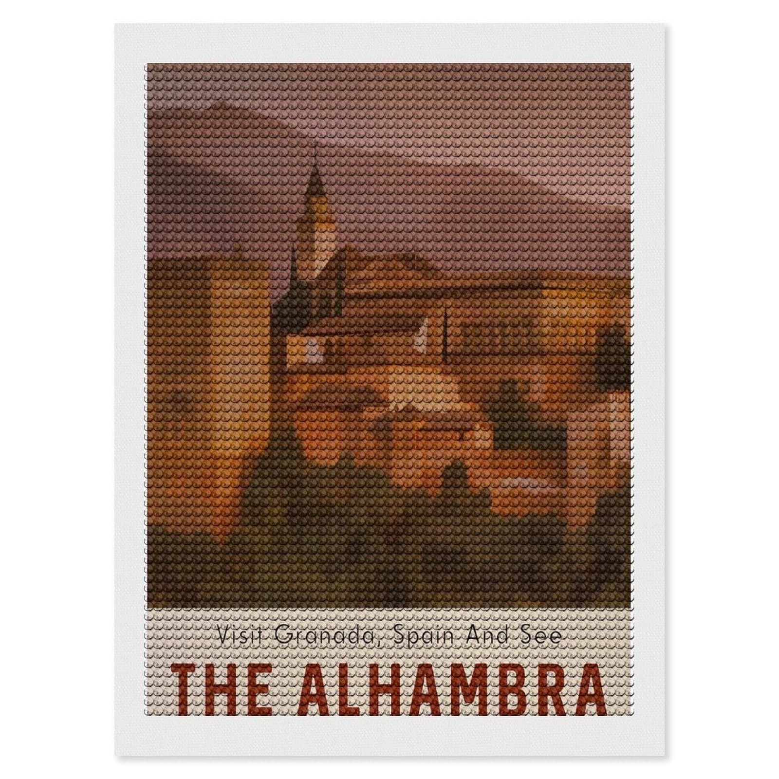 Junmoney Visit The Alhambra Diamond Art Canvas 12"x16", for Family Craft Time, Creative Leisure Activity, Living Room Decor, Festive Craft Gift