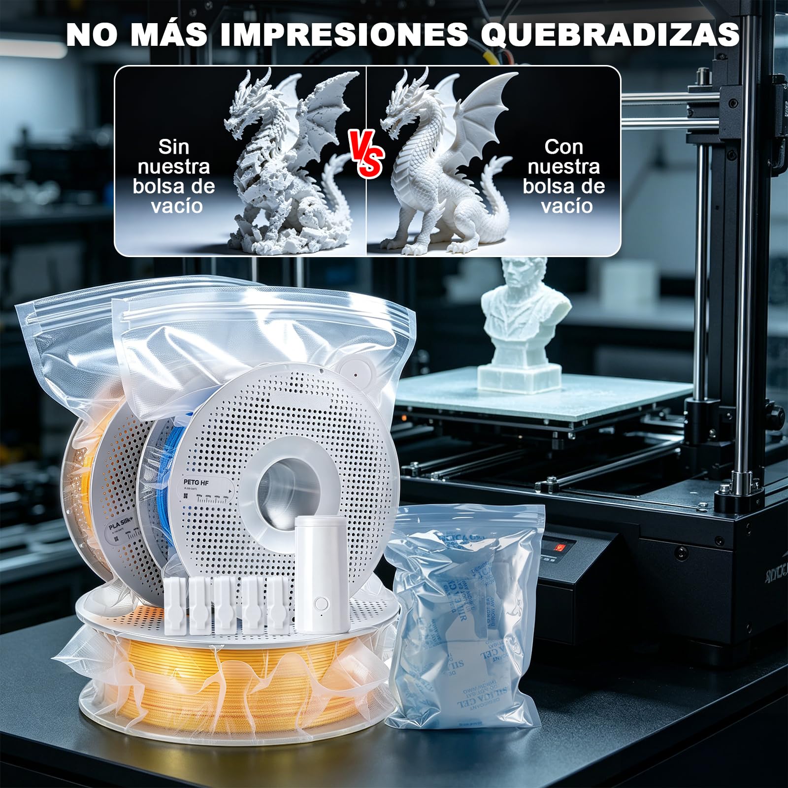 AGPTEK Kit 30 Bolsas Vacío para Filamento 3D, Bomba Eléctrica 60kPa