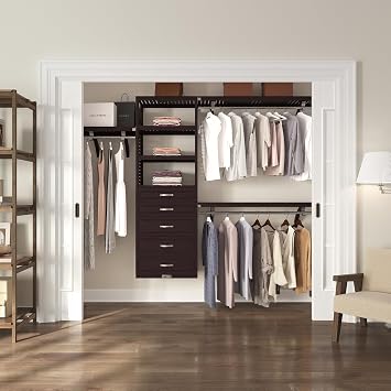 John Louis Home Solid Wood Walk-In Closet Organizer with 5 Drawers Espresso