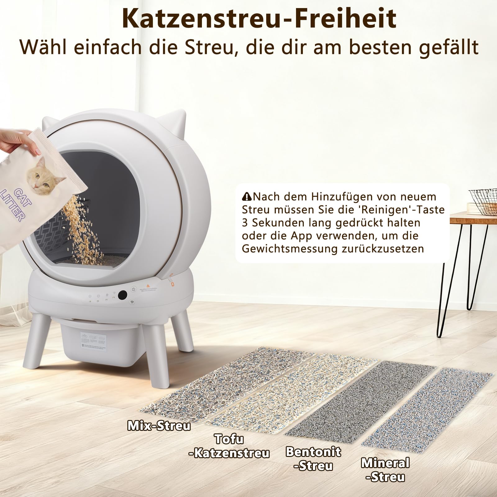 Katzenklo Selbstreinigend,73L Selbstreinigende katzentoilette mit App,Sicherheitssensoren(Anti-Pinch),Geruchsschutz,Gesundheitsmonitoring,Automatisches Katzenklo für Mehrere Katzen(Katzenstreumatte)