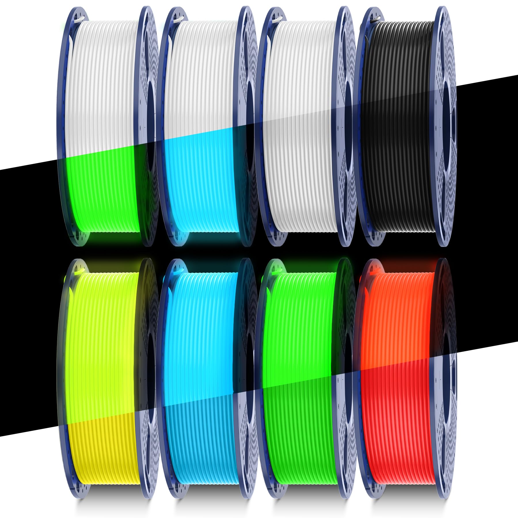 SUNLU Glow in the Dark PLA Bundle, Cleanly Rolled Luminous PLA 3D Printer Filament 1.75mm, Dimensional Accuracy +/- 0.02mm, 250g Spools 8 Pack (Black White, Blue/Green/Red/Yellow) Glow in the Dark Bundle - 8 Spools Glow in the Dark PLA