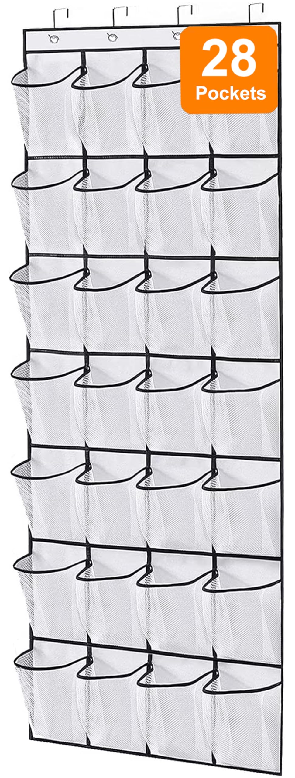 MISSLO 28 Large Pockets Over Door Shoe Storage Organiser Wardrobe Shoe Rack Mesh Hanging Storage Shoe Hanger Holder Organizer, White