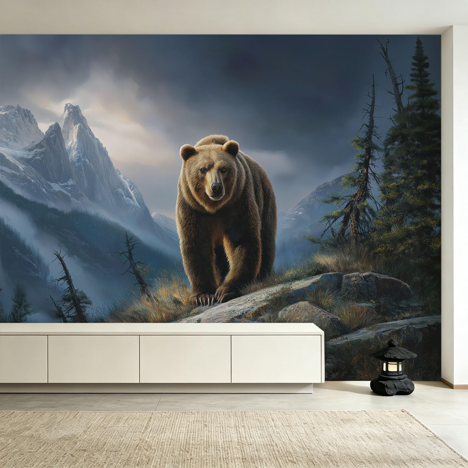 Générique Panoramiczna tapeta, dzikie zwierzęta niedźwiedź brązowy 250 x 175 cm plakat 3D gigantyczny mural - naturalna tapeta z krajobrazem do salonu, pokoju dziecięcego dla dorosłych i gabinetu