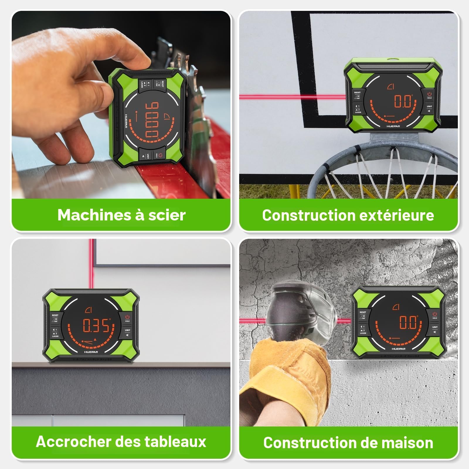 Huepar Inclinomètre numérique laser à lignes croisées | mesureur d'angle numérique,inclinomètre LCD avec aspiration magnétique,inclinomètres pour travail du bois, construction