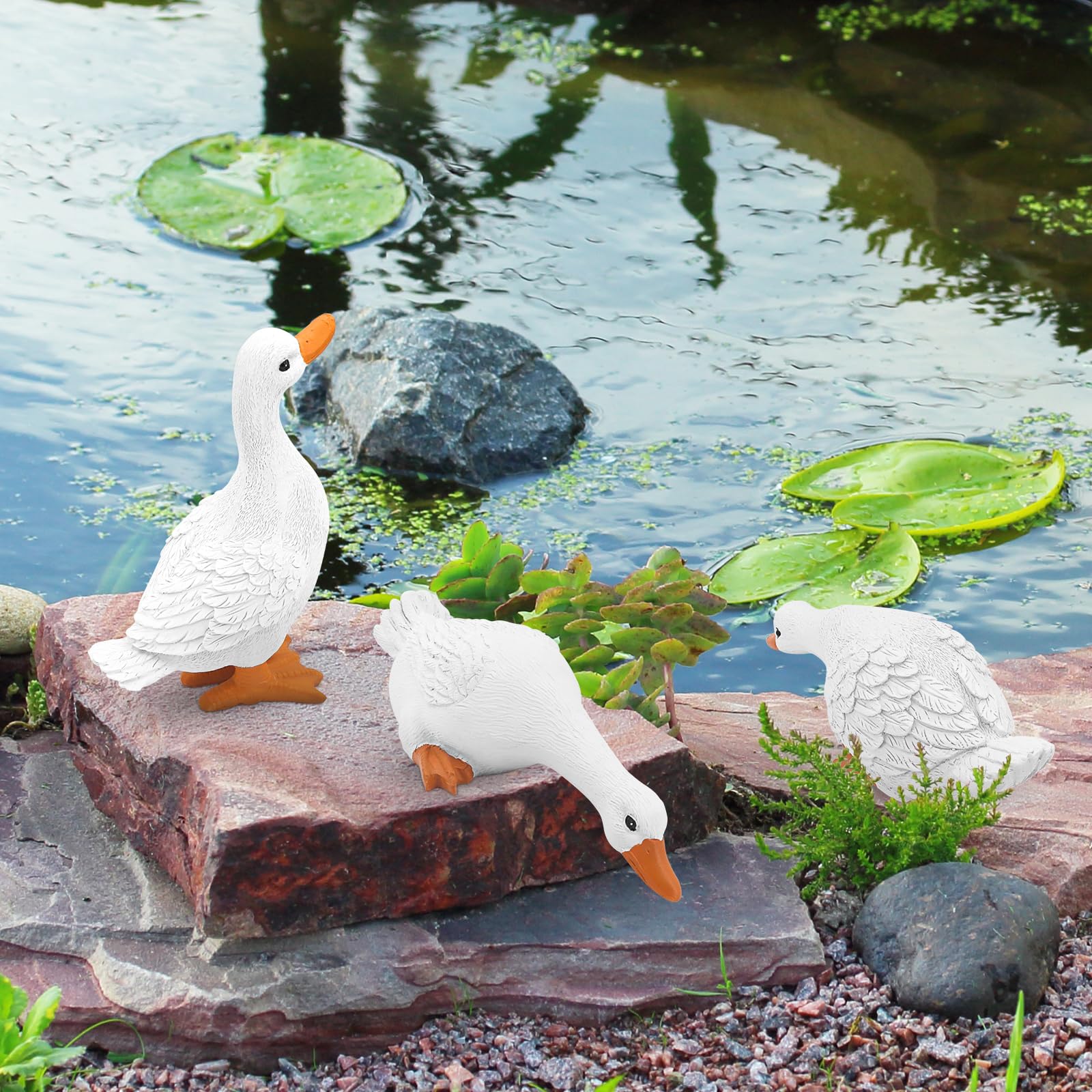 Juego de 3 estatuas de pato de resina para jardín, decoración de jardín, adornos de jardín al aire libre para patio, balcón, patio