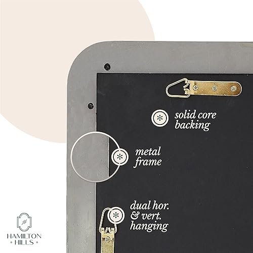 Miniatura 5 de Hamilton Hills - Espejo de pared de metal cepillado contemporáneo  Panel de cristal negro enmarcado con esquina redondeada y diseño profundo