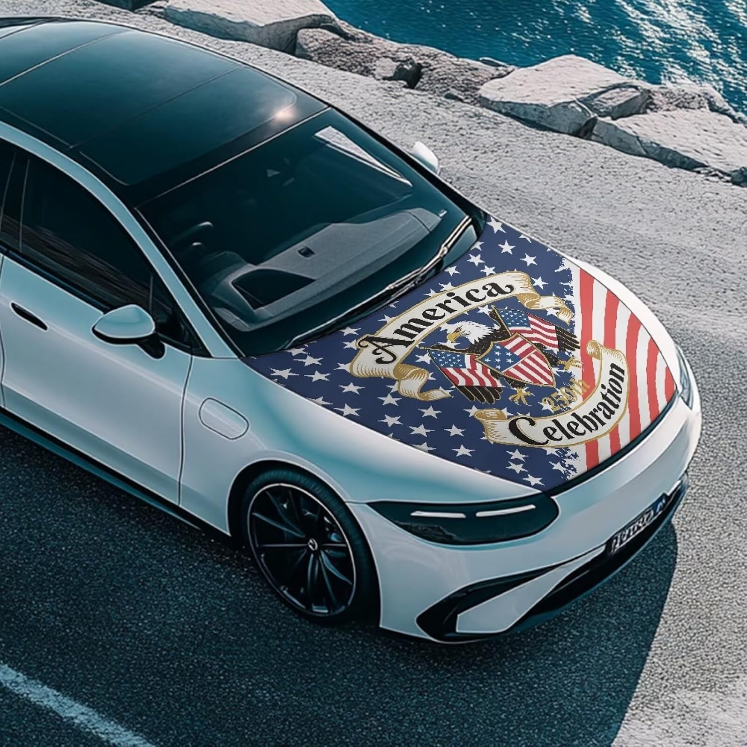 Bulopur 250th Celebration American Flag Car Hood Cover Car Decor Front Engine Hood Protector Flag Washable Automotive Exterior Accessories for Sedans