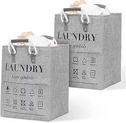 2 cestos de roupa suja dobrável, pequeno cesto de roupa suja dobrável com alças estendidas, organizador de cesto de roupa suja de linho de 32 x 32 x 45 cm, para quarto, armário, banheiro e dormitório