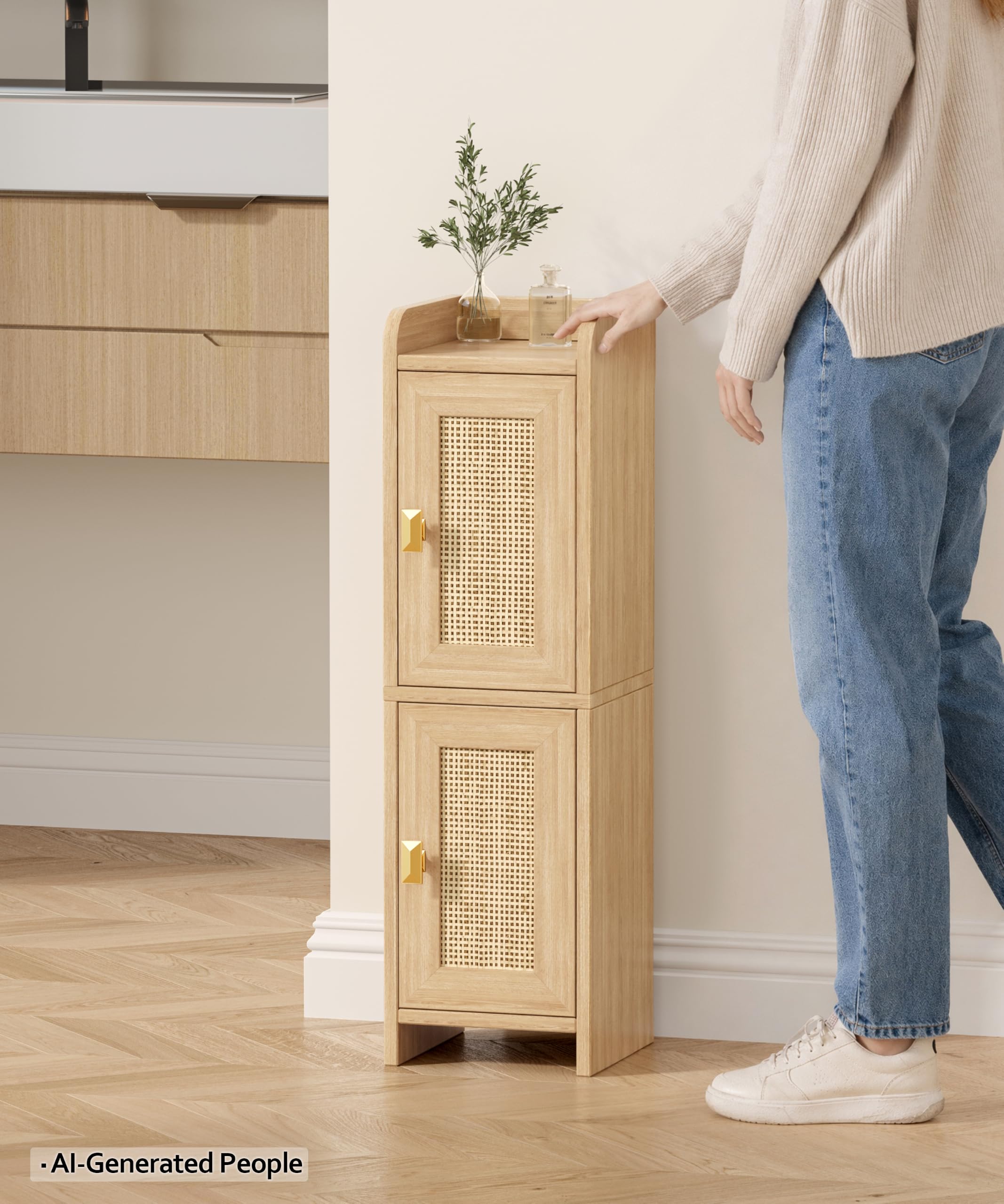 Akxomel Organisateur de papier toilette étroit en rotin pour salle de bain