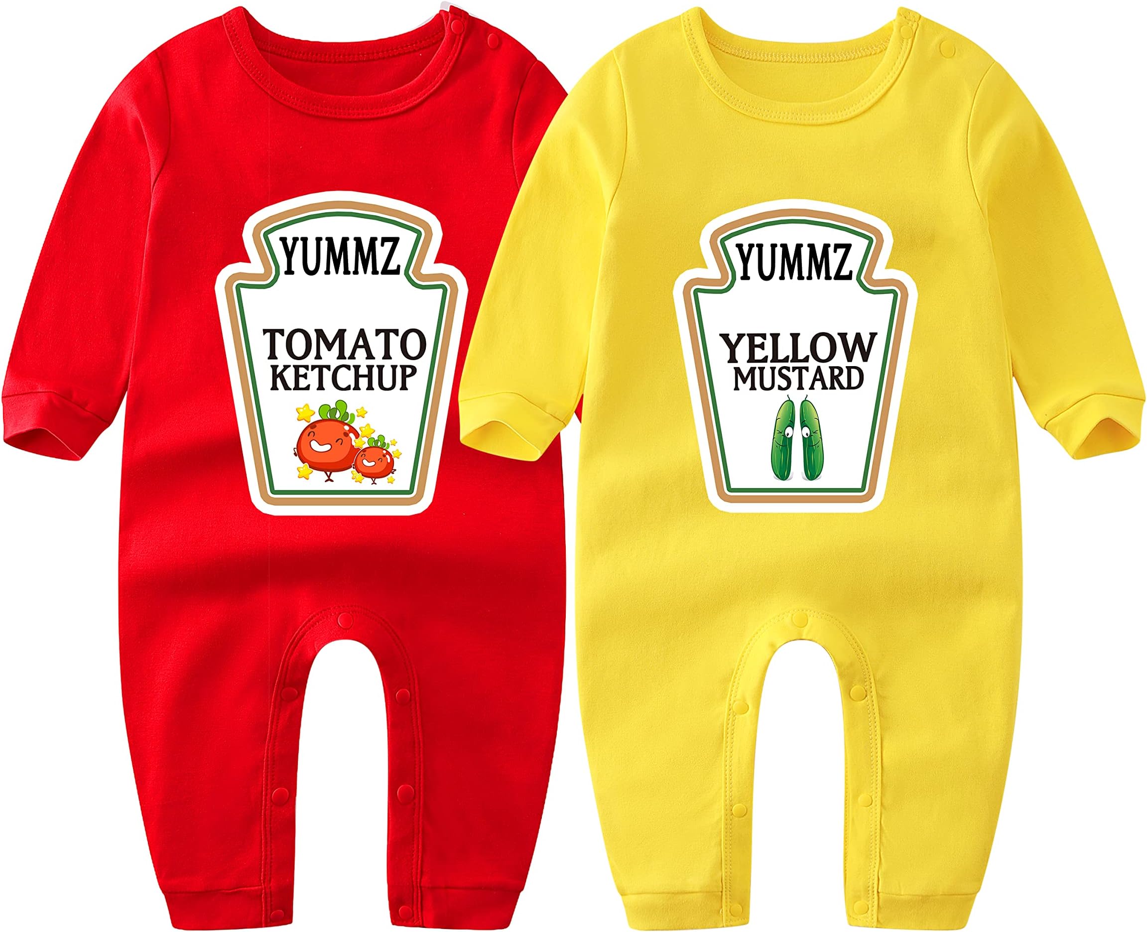 Baby Twins Bodysuits Yummz Tomato Ketchup Yellow Mustard Short Sleeves Girl Romper Costume Set