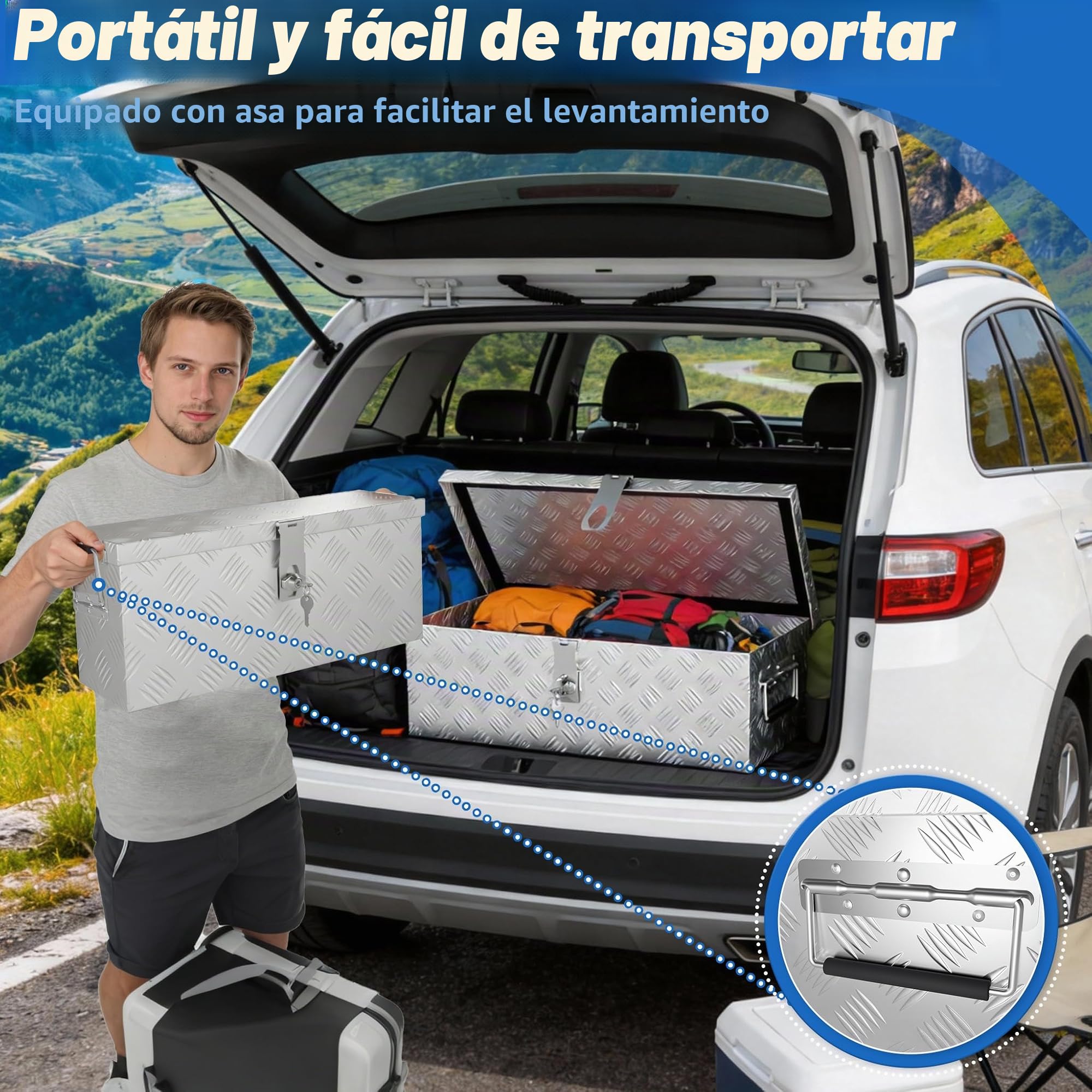 UISEBRT Caja de herramientas de aluminio con cerradura, caja de transporte de aluminio, 520 x 160 x 220 mm, robusta caja de aluminio para herramientas, caja de remolque, caja impermeable con 2 llaves