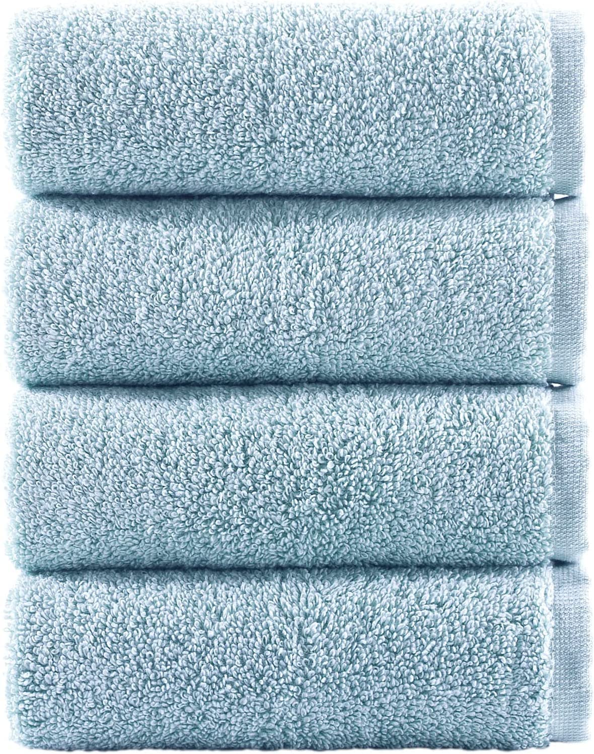 4 X Face Cloths -500 GSM- Premium Egyptian Cotton Flannel Wash Cloth Fingertip Towel Set for Gym, Spa (Sky Blue, Cotton)
