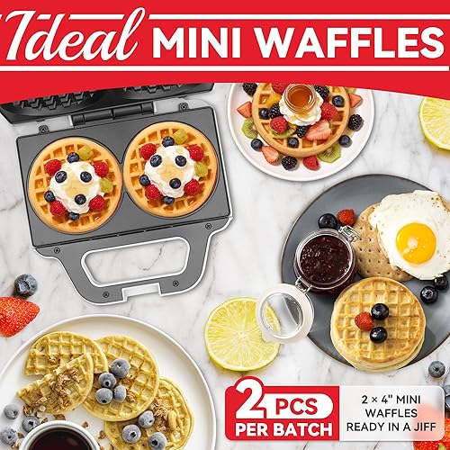 Miniatura 3 de 4 Inch Double Mini Waffle Maker Machine, Chaffle Maker, Waflera Electrica, Small Waffle Iron for Waffles, Keto Chaffles, Hash Browns, Cookies,