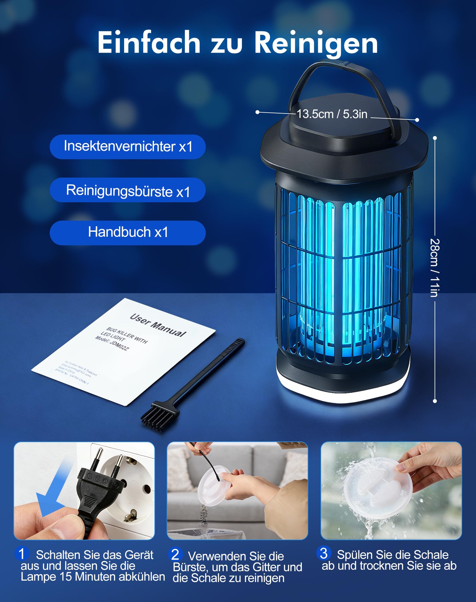 Insektenvernichter Elektrisch mit LED Licht, 4000V Mückenlampe Innen & Außen, 365nm UV Mückenfalle, IPX4 Wasserdicht, 100㎡ Abdeckung Fliegenfalle Lampe für Schlafzimmer, Balkon & Camping