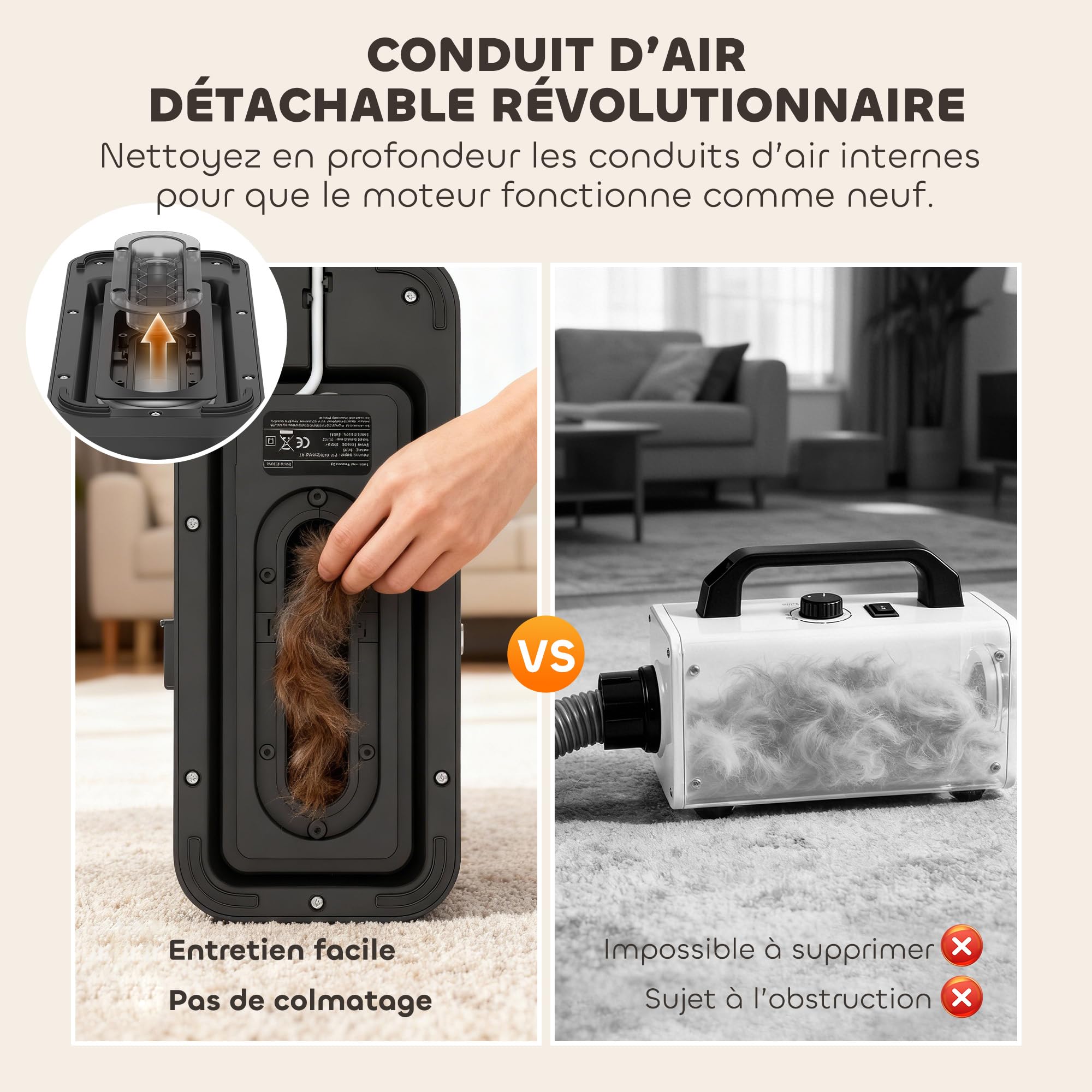 PawHut Aspirateur Poil de Chien et Séchoir 5-en-1, Kit Toilettage Chien Professionnel 12kPa - Tondeuse Chien Silencieuse 50dB avec Température Réglable et Réservoir 1,8L pour Animaux, Blanc